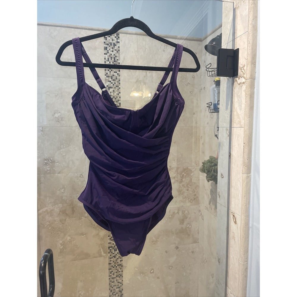 Miraclesuit Pin Up Gathered Purple Underwire One Piece Swimsuit 12DD